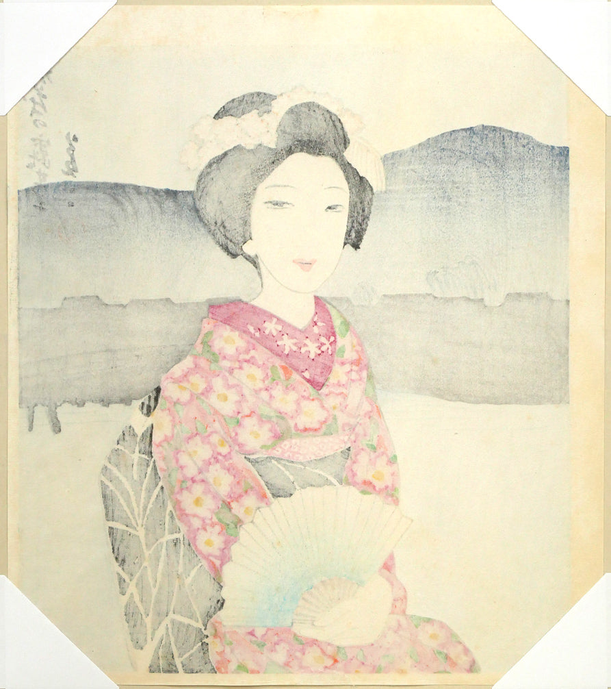 竹久夢二「加茂の露台」木版画　作品裏側画像
