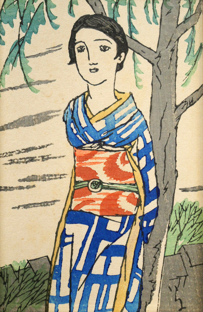 竹久夢二「恋ごころ『夢二小品版画集』加藤版画研究所」木版画　作品全体画像