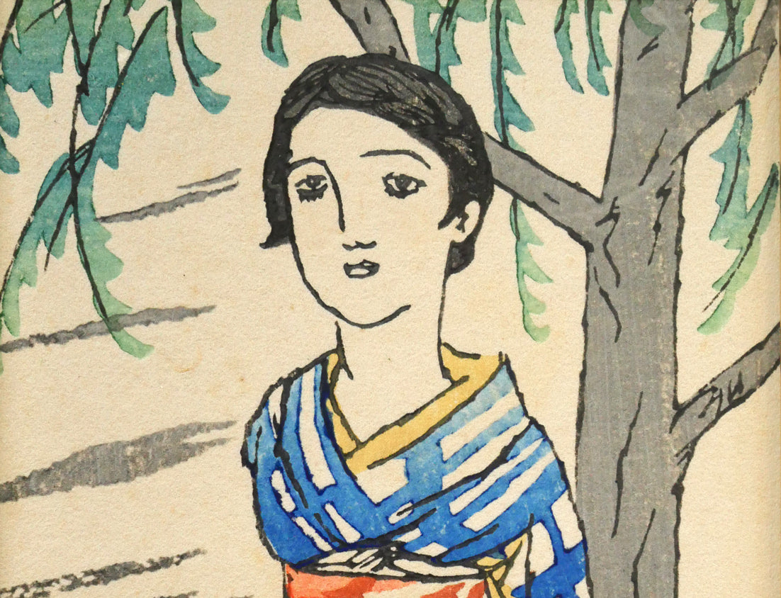 竹久夢二「恋ごころ『夢二小品版画集』加藤版画研究所」木版画　拡大画像1