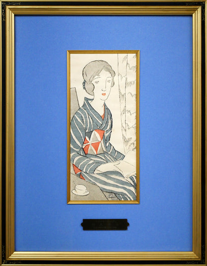 竹久夢二「童話（コーヒーカップ）」木版画（1924年初版摺り）