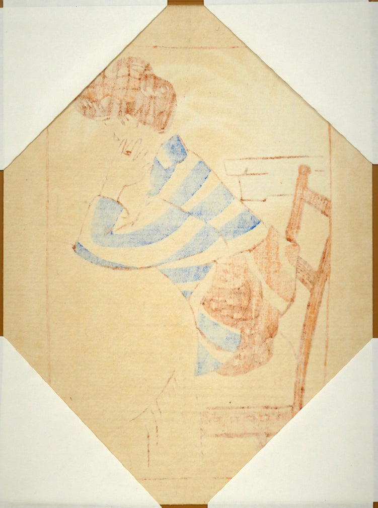 竹久夢二「窓辺の蘭（明治43年「花の巻」より）」木版画　作品シート裏側画像