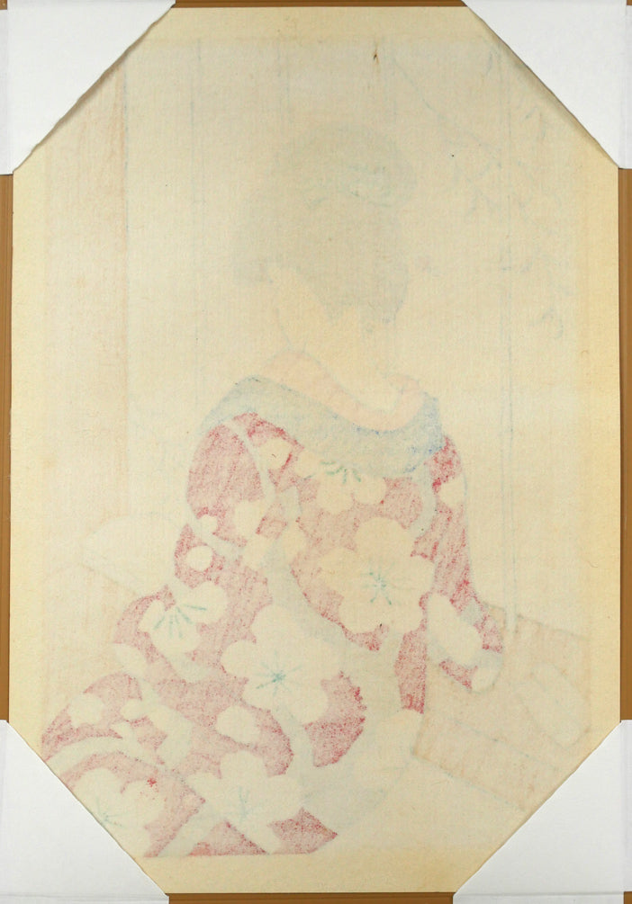竹久夢二「待つ女」木版画　作品シート裏側画像