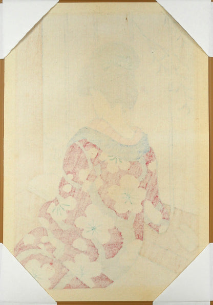 竹久夢二「待つ女」木版画　作品シート裏側画像