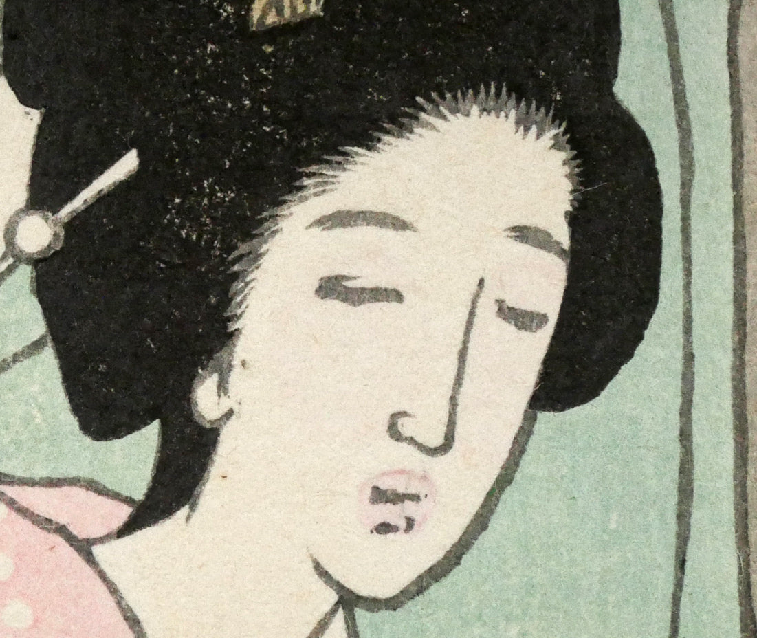 竹久夢二「夏の夜の」木版画　拡大画像3
