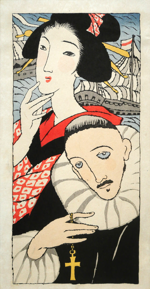 竹久夢二「麻利耶観音」木版画　作品全体画像