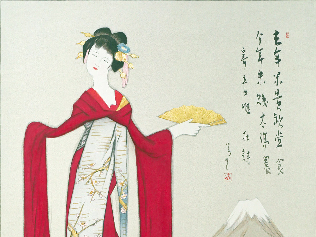 竹久夢二「立田姫」木版画　拡大画像1