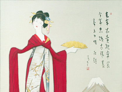 竹久夢二「立田姫」木版画　拡大画像1