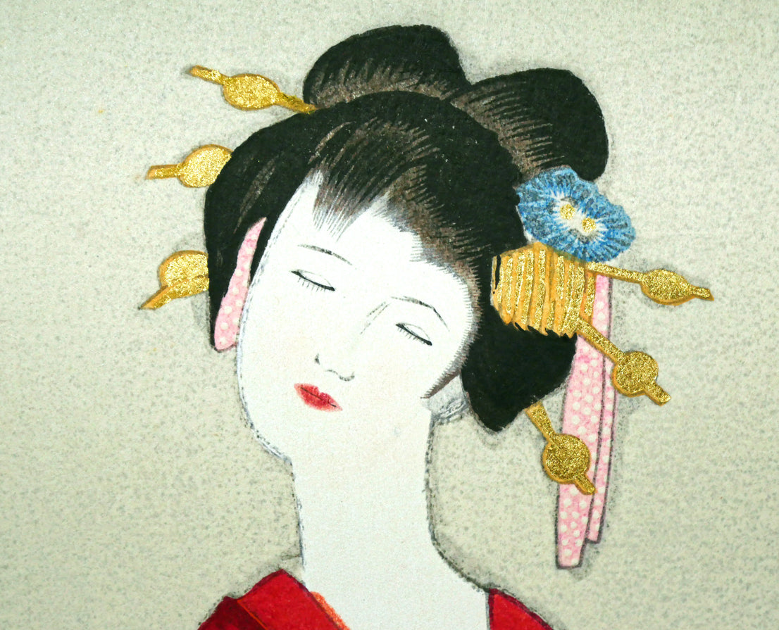 竹久夢二「立田姫」木版画　拡大画像4
