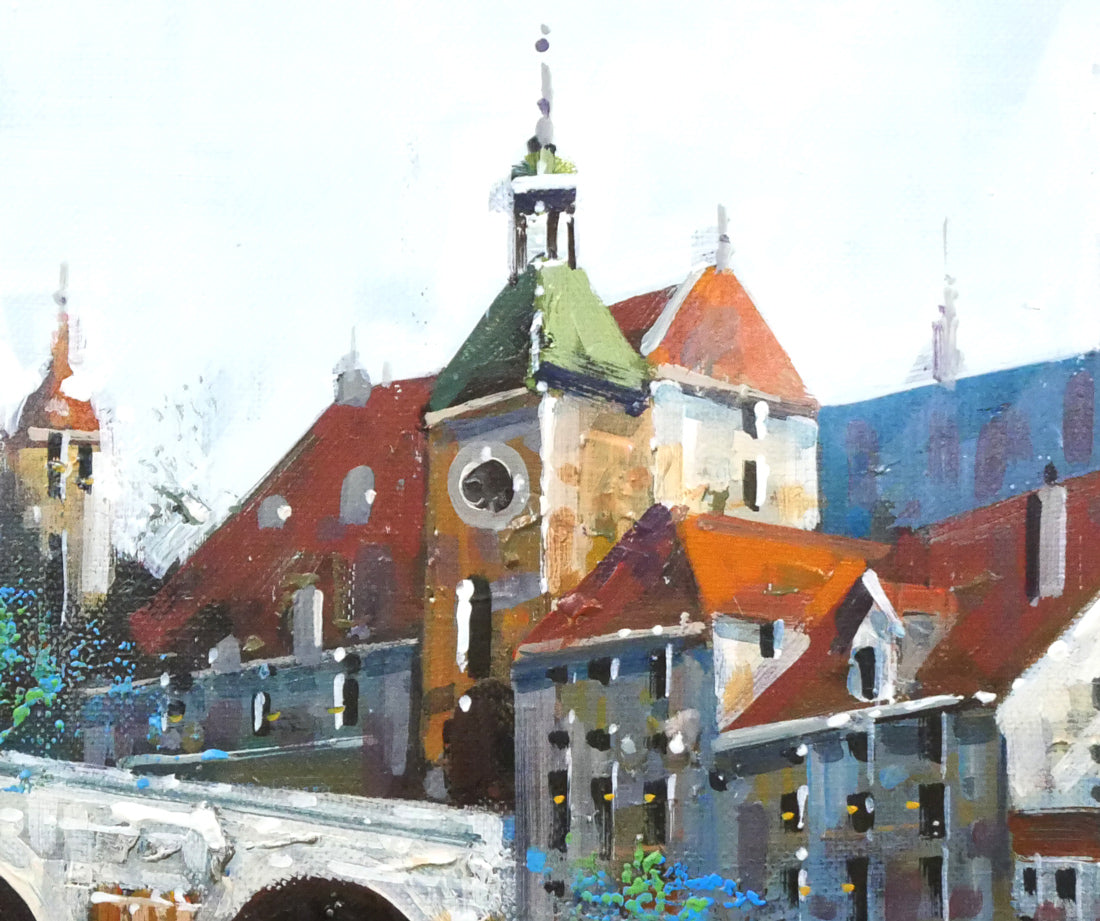 竹内敏彦「レーゲンスブルク（ドイツ風景）」油絵・F3号　拡大画像5