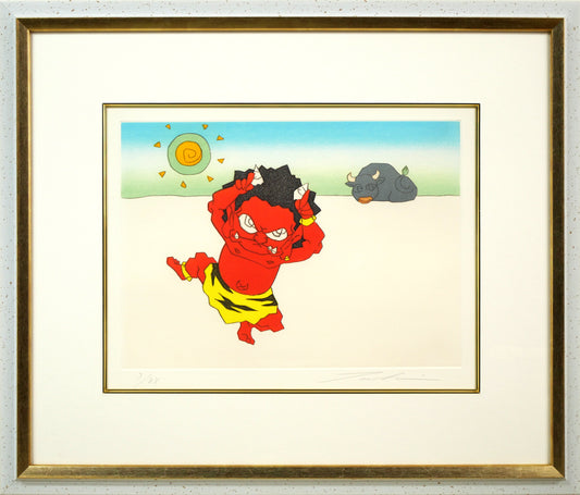 瀧下和之「桃太郎図　鬼ヶ島でウッシッシ。」銅版画