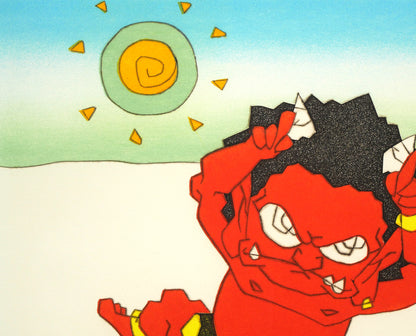 瀧下和之「桃太郎図　鬼ヶ島でウッシッシ。」銅版画　拡大画像1