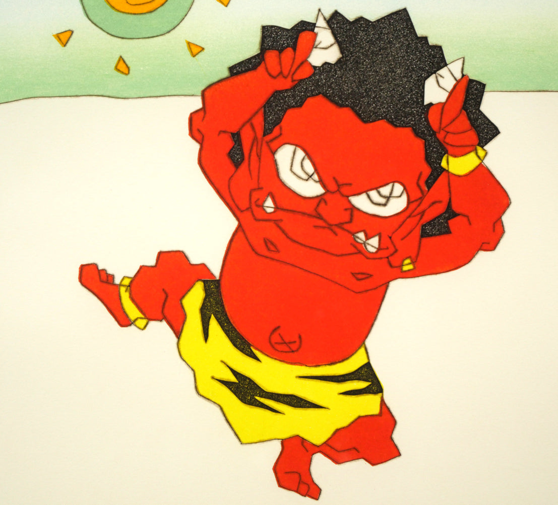 瀧下和之「桃太郎図　鬼ヶ島でウッシッシ。」銅版画　拡大画像3