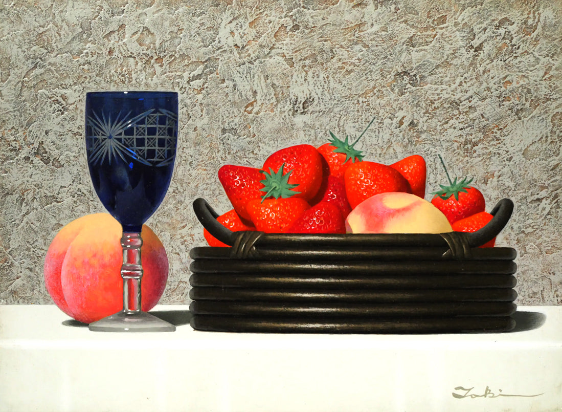 滝沢直次「苺と桃」油絵・F4号　作品全体画像