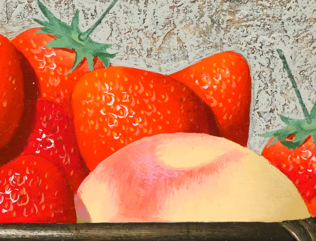 滝沢直次「苺と桃」油絵・F4号　拡大画像6