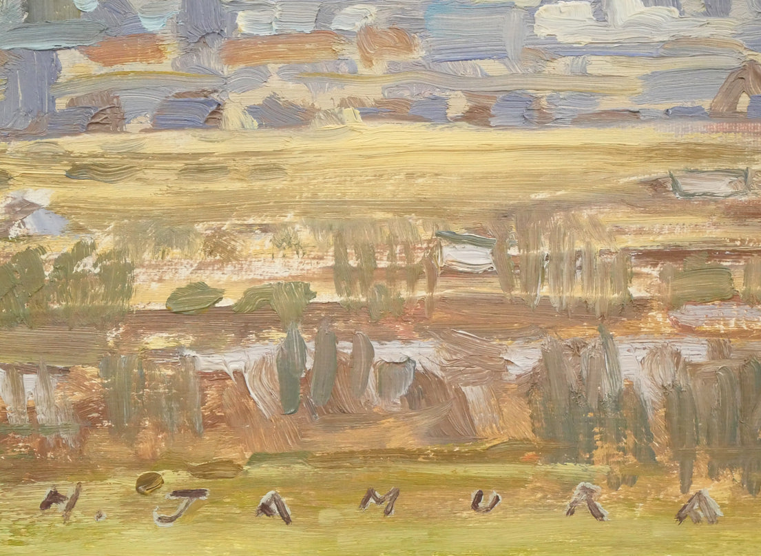 田村宏「眺・手稲山（札幌）」油絵・F6号　サイン拡大画像