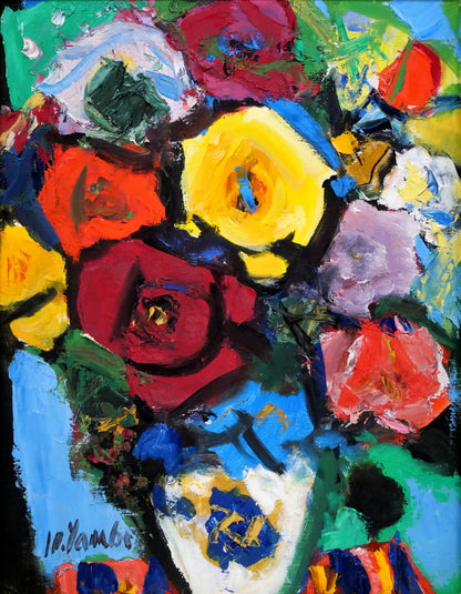 田辺三重松「薔薇」油絵・F6号　作品全体画像