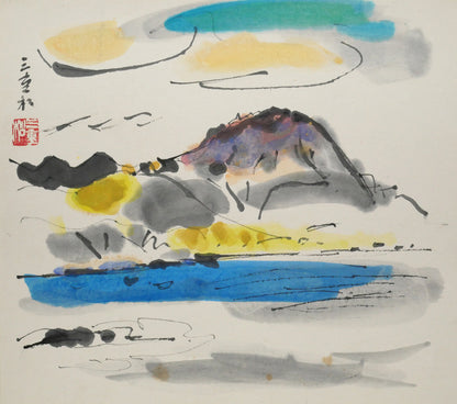 田辺三重松「恵山（函館）」水彩画　作品全体画像