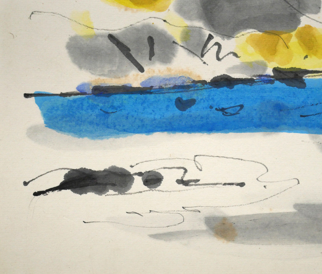 田辺三重松「恵山（函館）」水彩画　拡大画像4