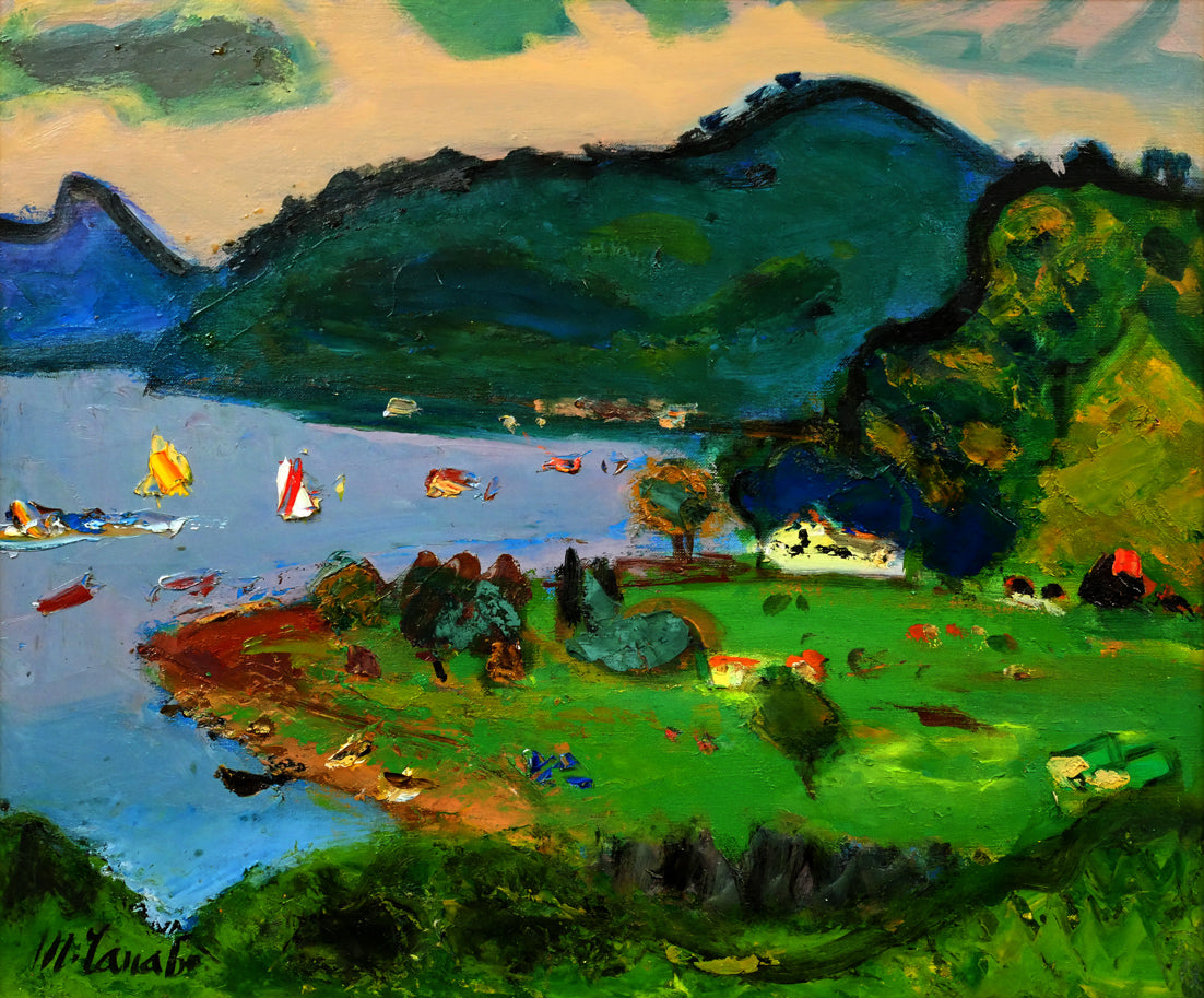 田辺三重松「野尻湖風景」油絵・F8号　作品全体画像