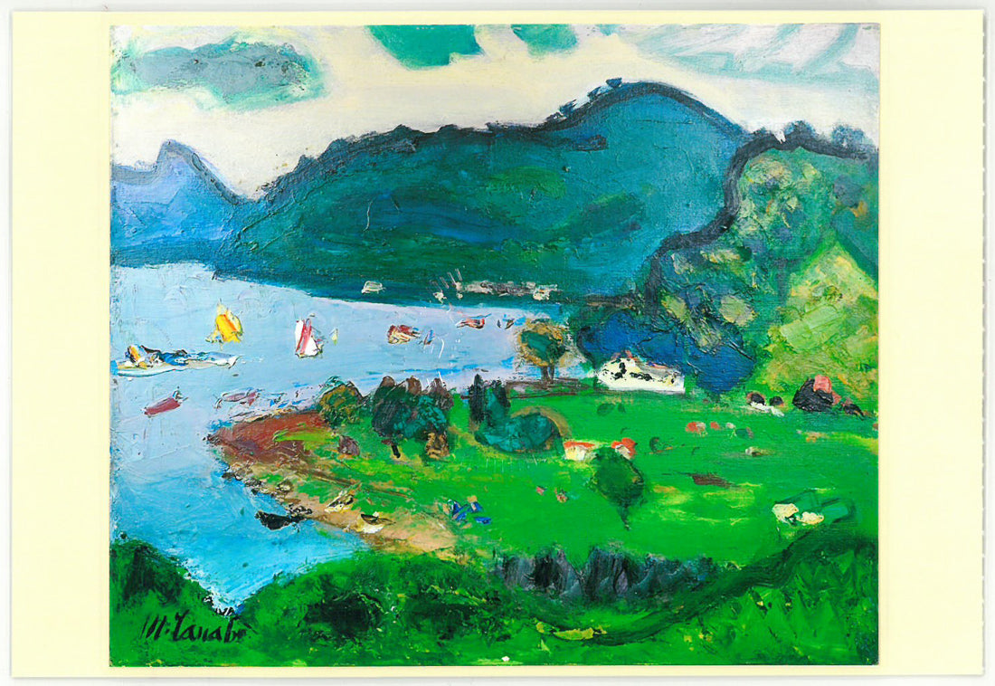 田辺三重松「野尻湖風景」油絵・F8号　日本洋画商協同組合鑑定登録証書（裏）