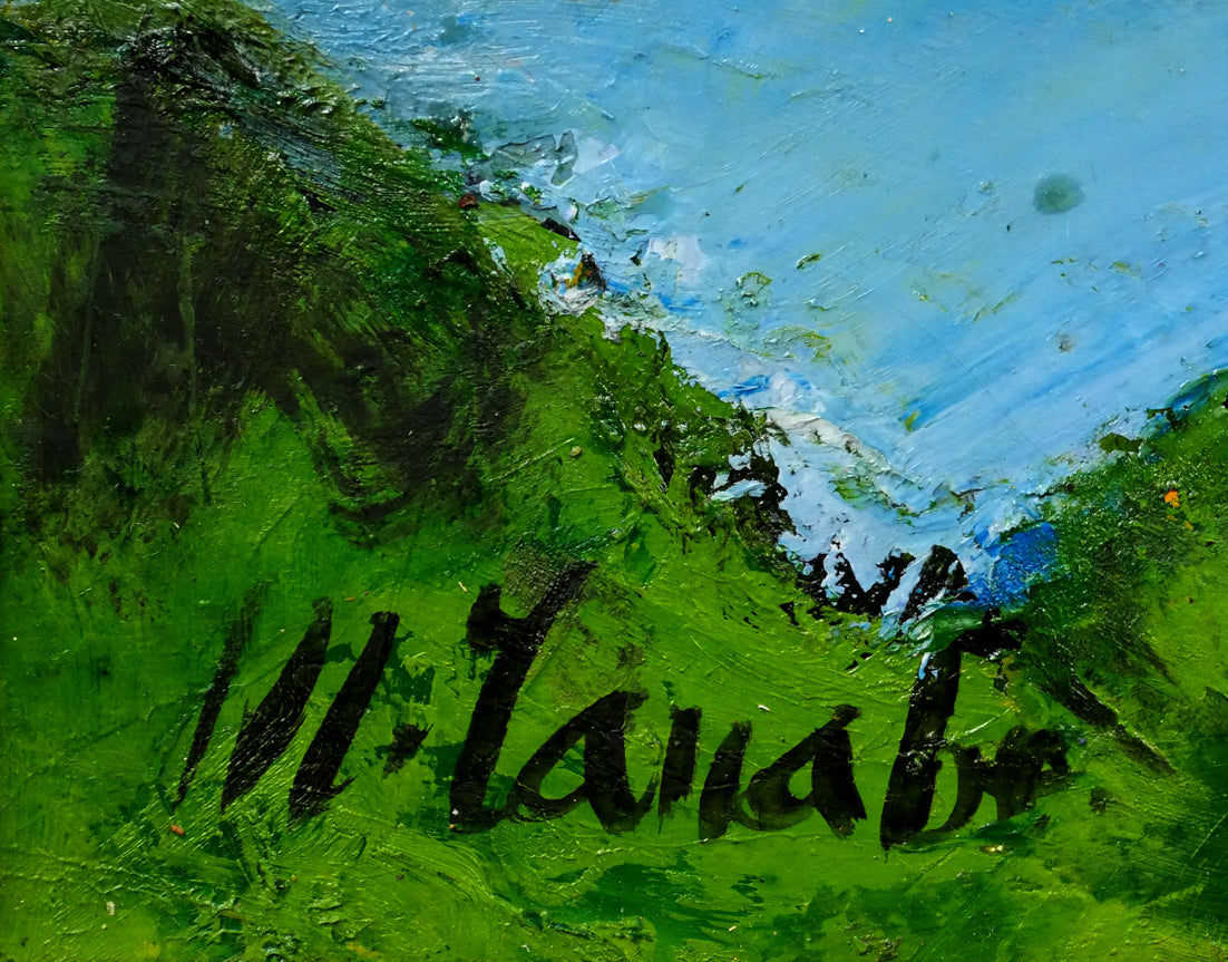 田辺三重松「野尻湖風景」油絵・F8号　サイン画像