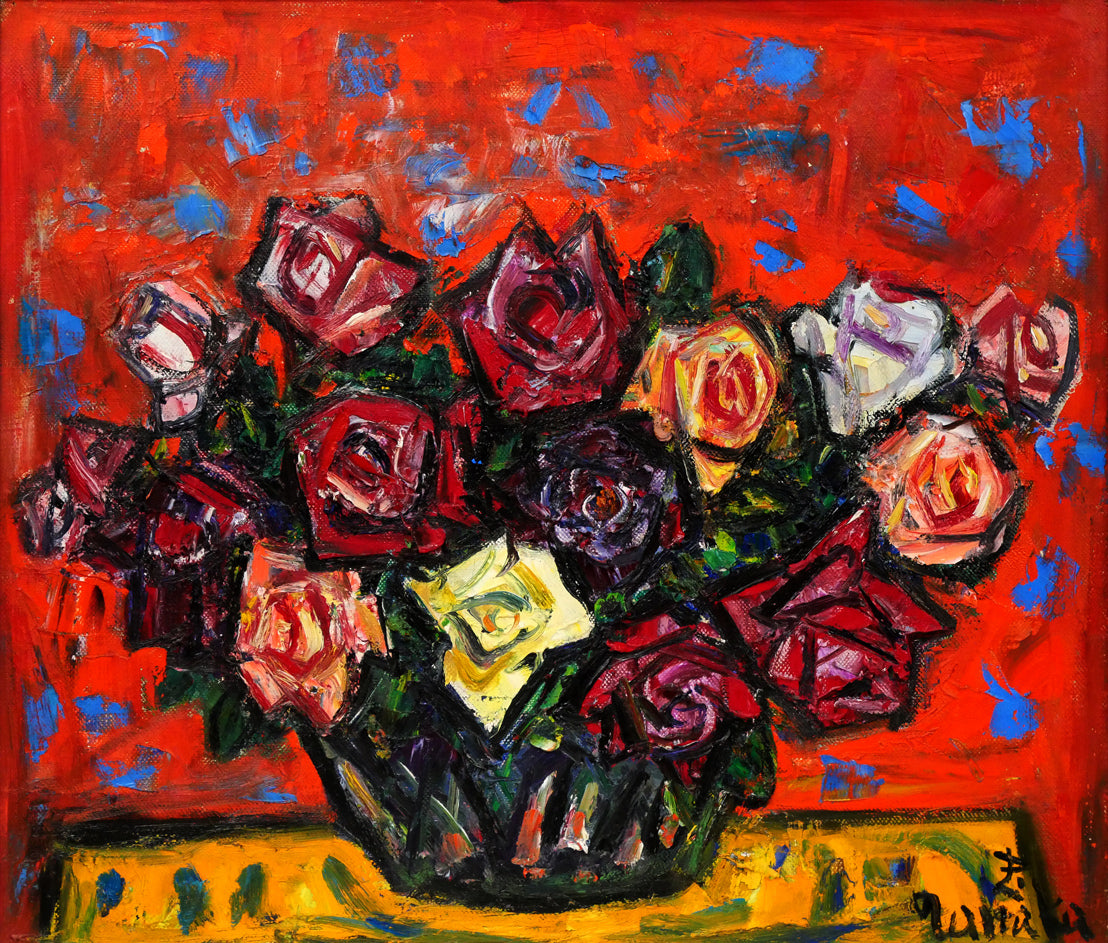 田中忠雄「ばら」油絵・F10号　作品全体画像