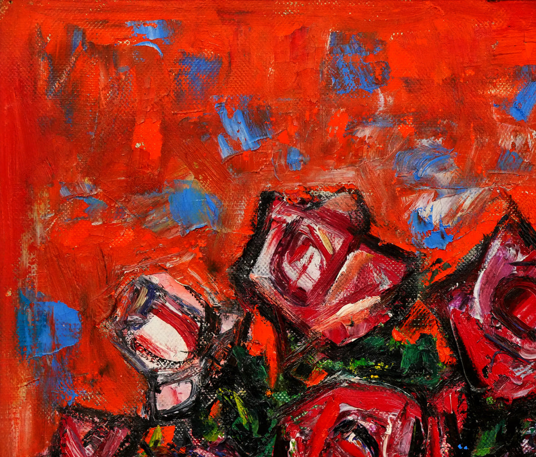 田中忠雄「ばら」油絵・F10号　拡大画像1