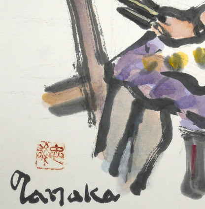 田中忠雄「描く人　イーゼルに向って」水彩画・色紙　拡大画像3