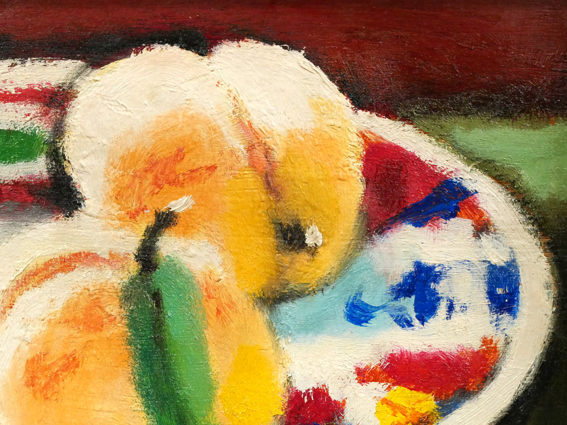 田中太郎「有田焼と桃」油絵・F4号　拡大画像2