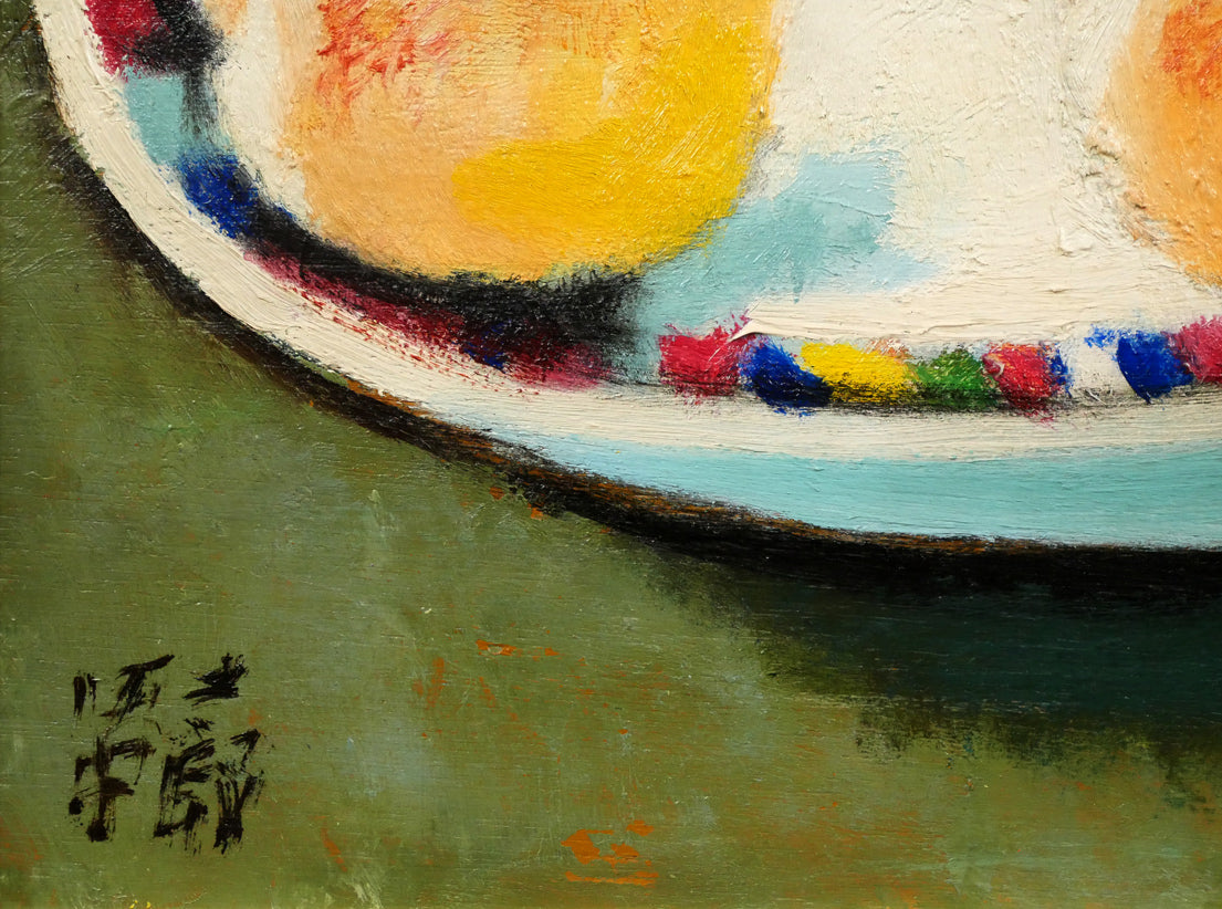田中太郎「有田焼と桃」油絵・F4号　拡大画像3