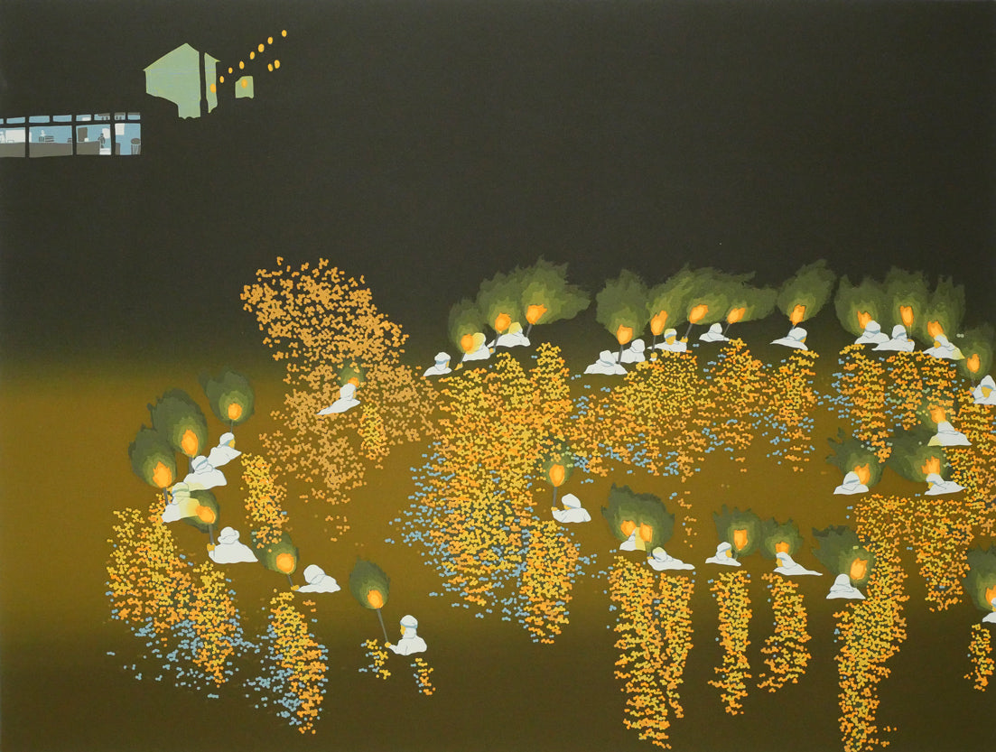 田中正秋「白浜海女まつり（千葉県・松明トーチ）」版画　作品全体画像