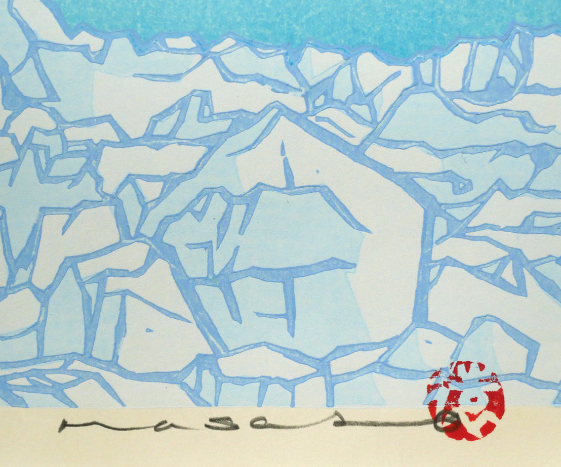 谷内正遠「鶴（流氷）」木版画　本人直筆鉛筆サイン・落款画像