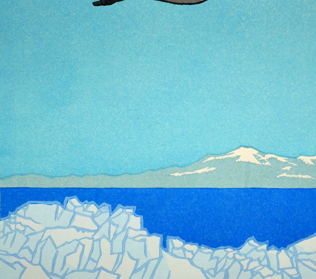 谷内正遠「鶴（流氷）」木版画　拡大画像3