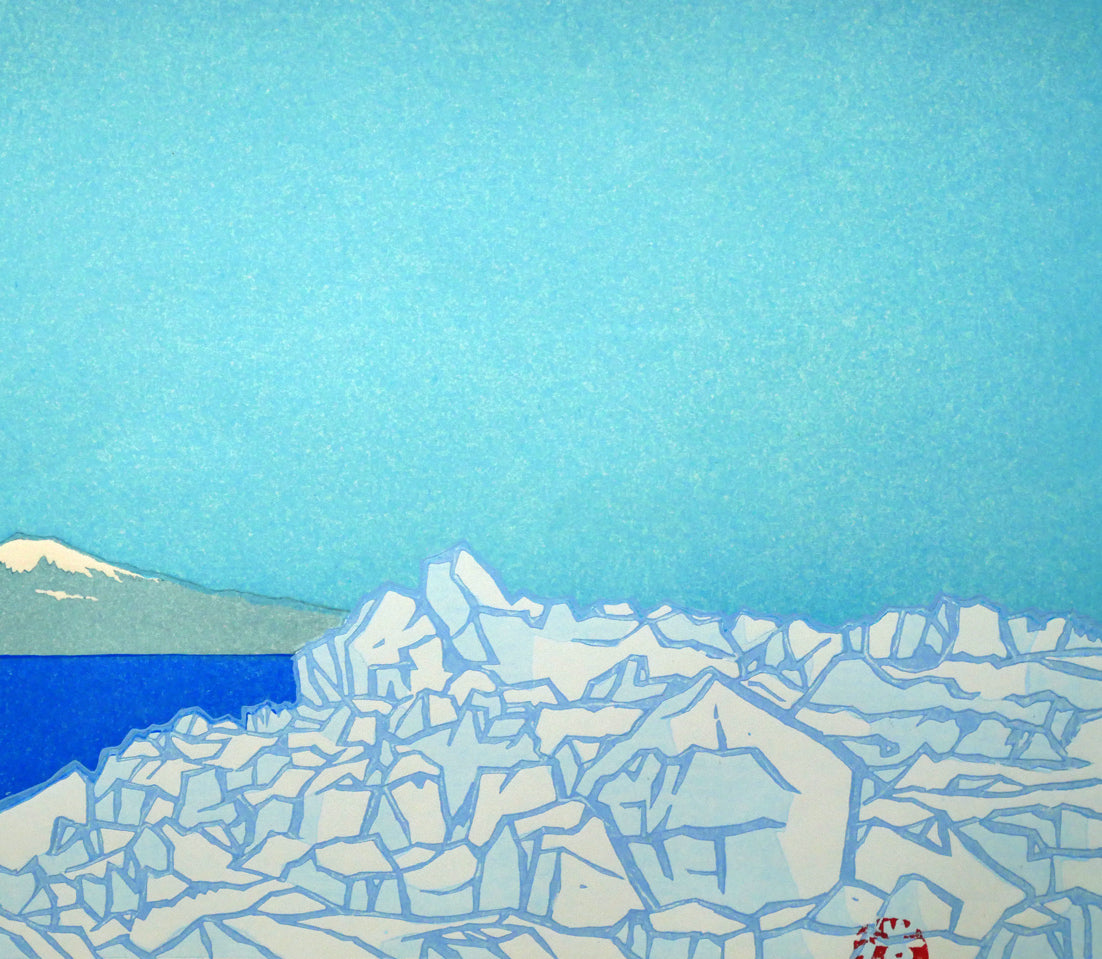 谷内正遠「鶴（流氷）」木版画　拡大画像4