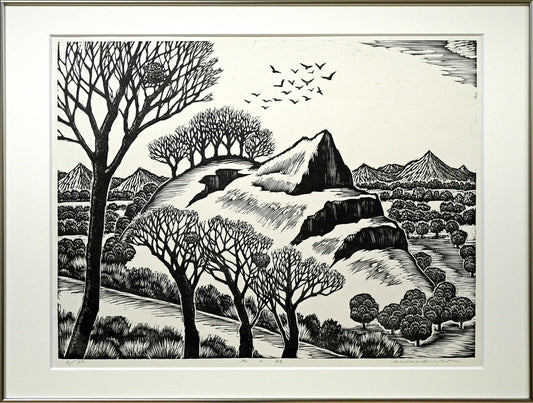 手島圭三郎「冬の顔」木版画