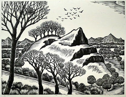 手島圭三郎「冬の顔」木版画　作品全体画像