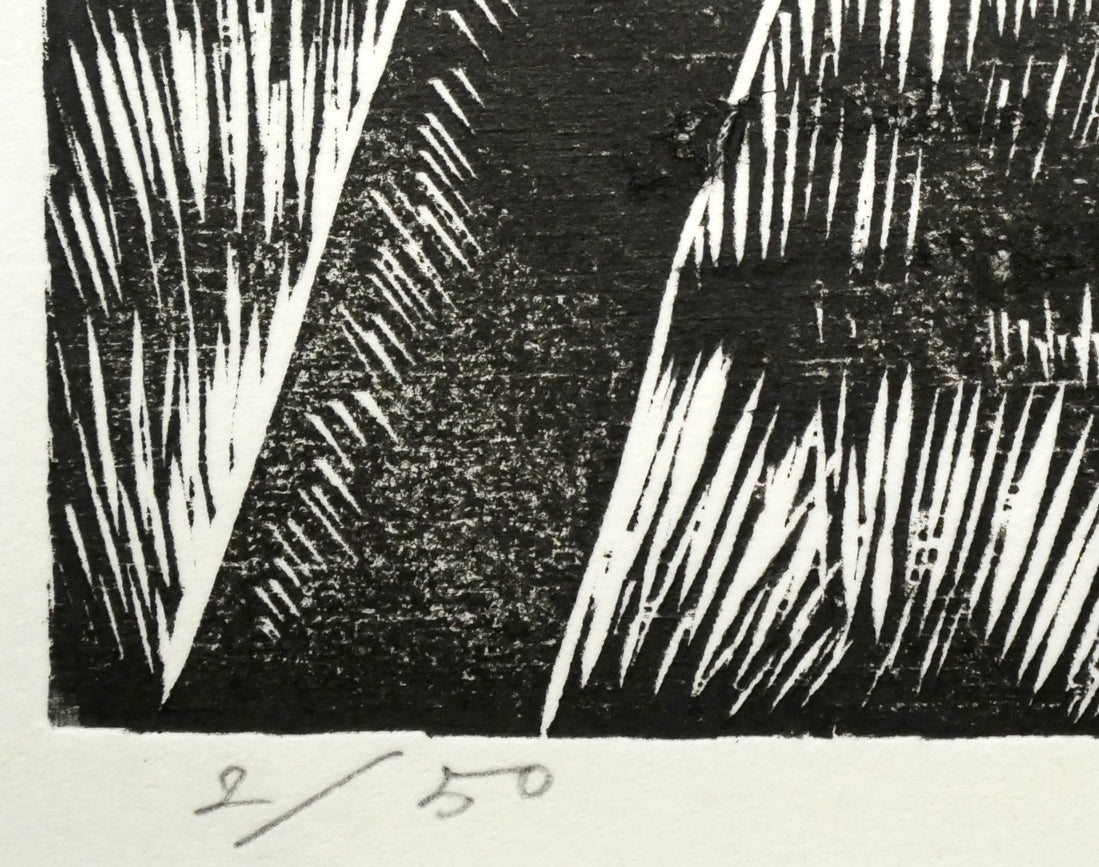 手島圭三郎「冬の顔」木版画　限定番号（ed,2/50）