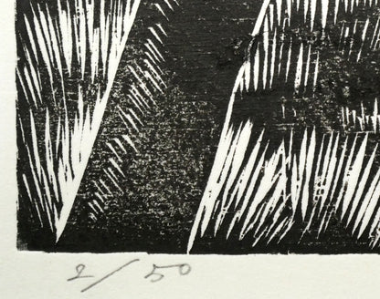 手島圭三郎「冬の顔」木版画　限定番号（ed,2/50）