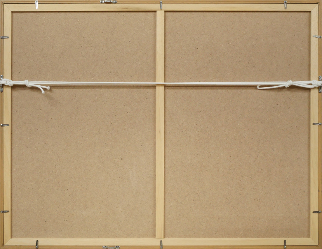 手島圭三郎「冬の親子」木版画　額縁裏側画像