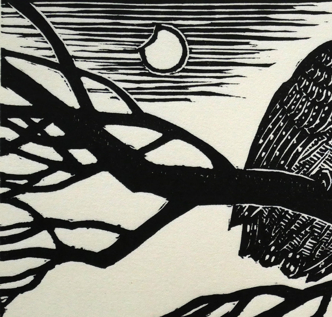 手島圭三郎「昼の月」木版画　拡大画像1