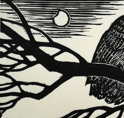 手島圭三郎「昼の月」木版画　拡大画像1
