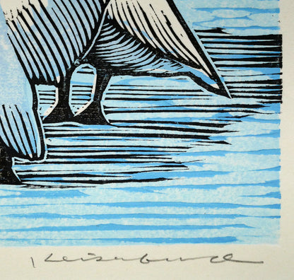 手島圭三郎「おおはくちょうのそら原画」木版画　本人直筆鉛筆サイン