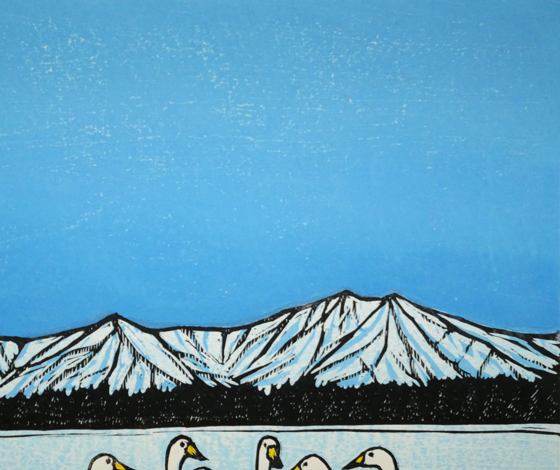 手島圭三郎「おおはくちょうのそら原画」木版画　拡大画像2