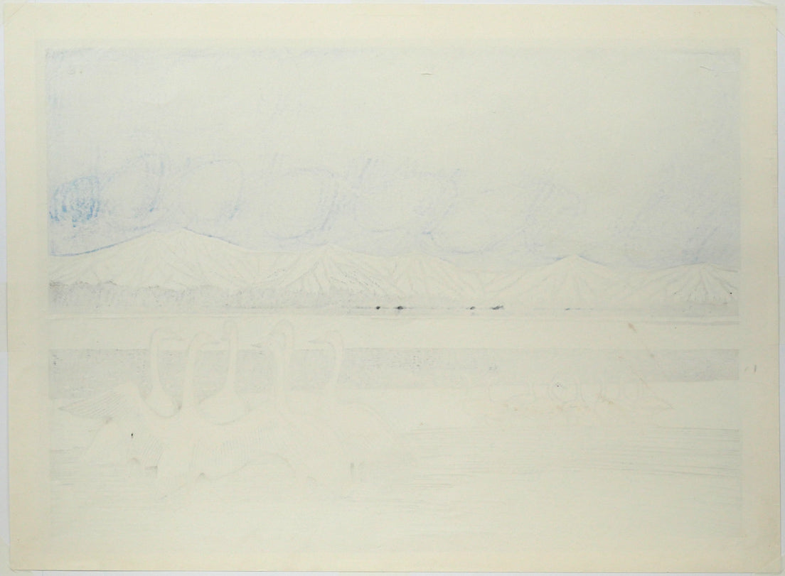 手島圭三郎「おおはくちょうのそら原画」木版画　作品シート裏側画像
