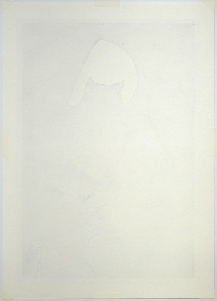 手島圭三郎「しまふくろう・月」木版画　作品シート裏側画像
