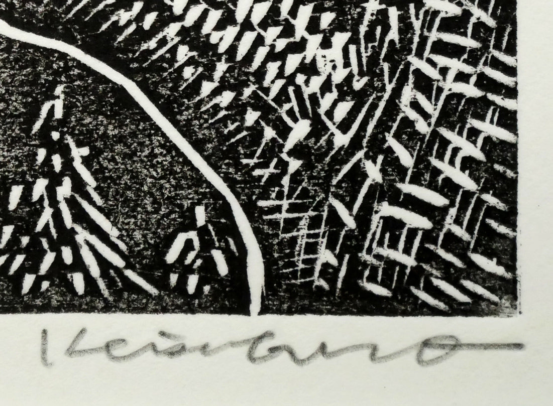 手島圭三郎「しまふくろう」木版画　本人直筆鉛筆サイン