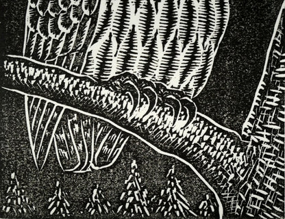 手島圭三郎「しまふくろう」木版画　拡大画像3