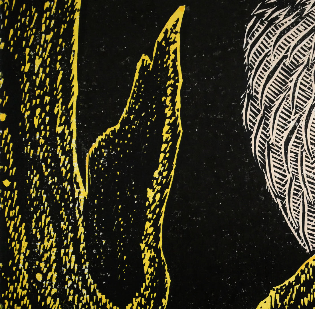 手島圭三郎「しまふくろう・月」木版画　拡大画像3