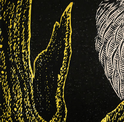 手島圭三郎「しまふくろう・月」木版画　拡大画像3
