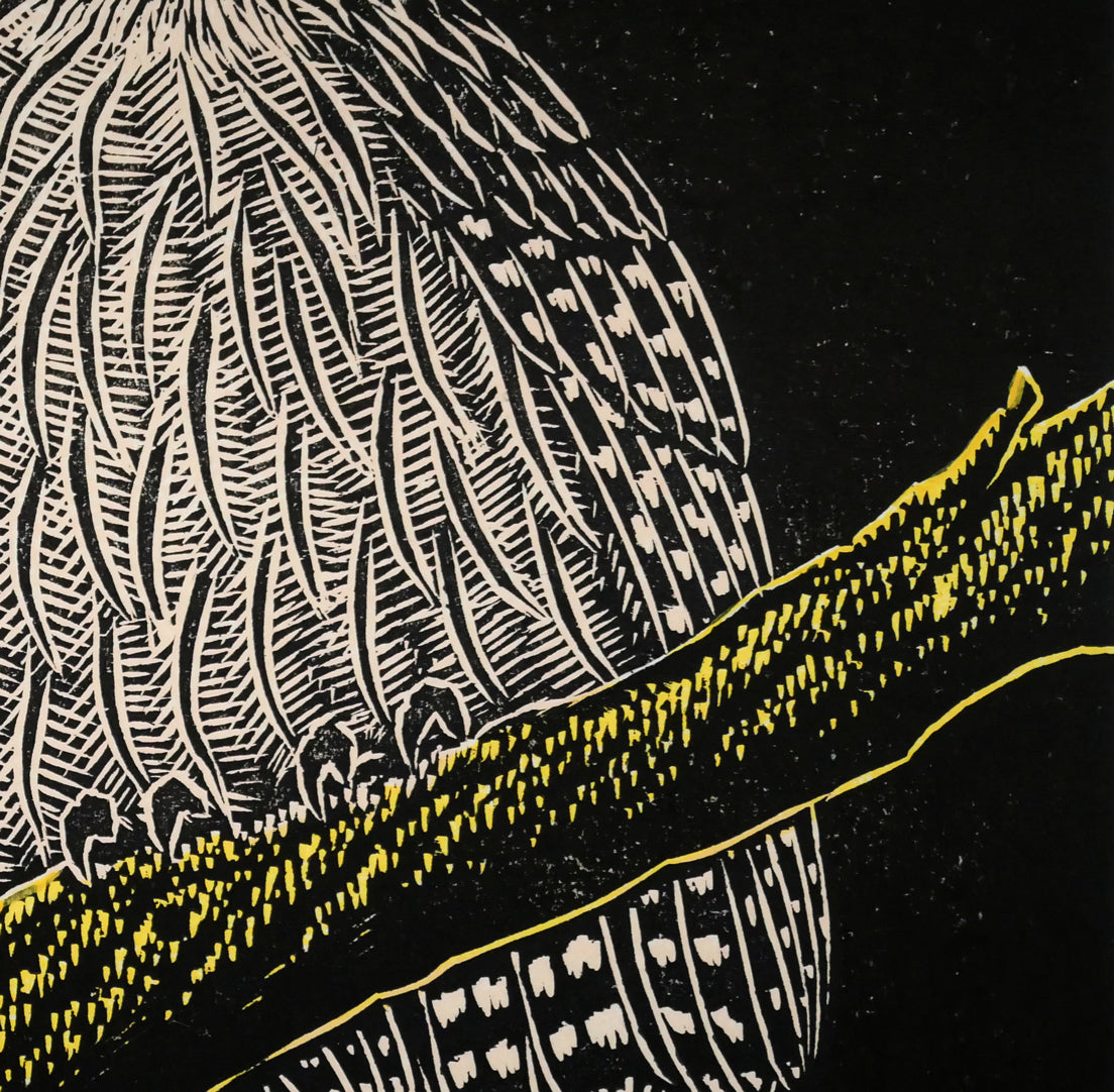 手島圭三郎「しまふくろう・月」木版画　拡大画像4